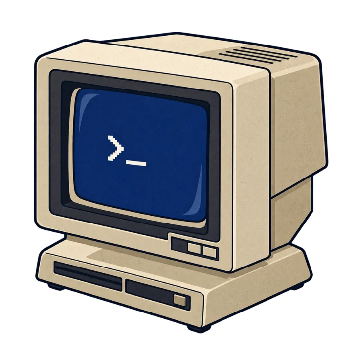Computadora retro con una terminal de código